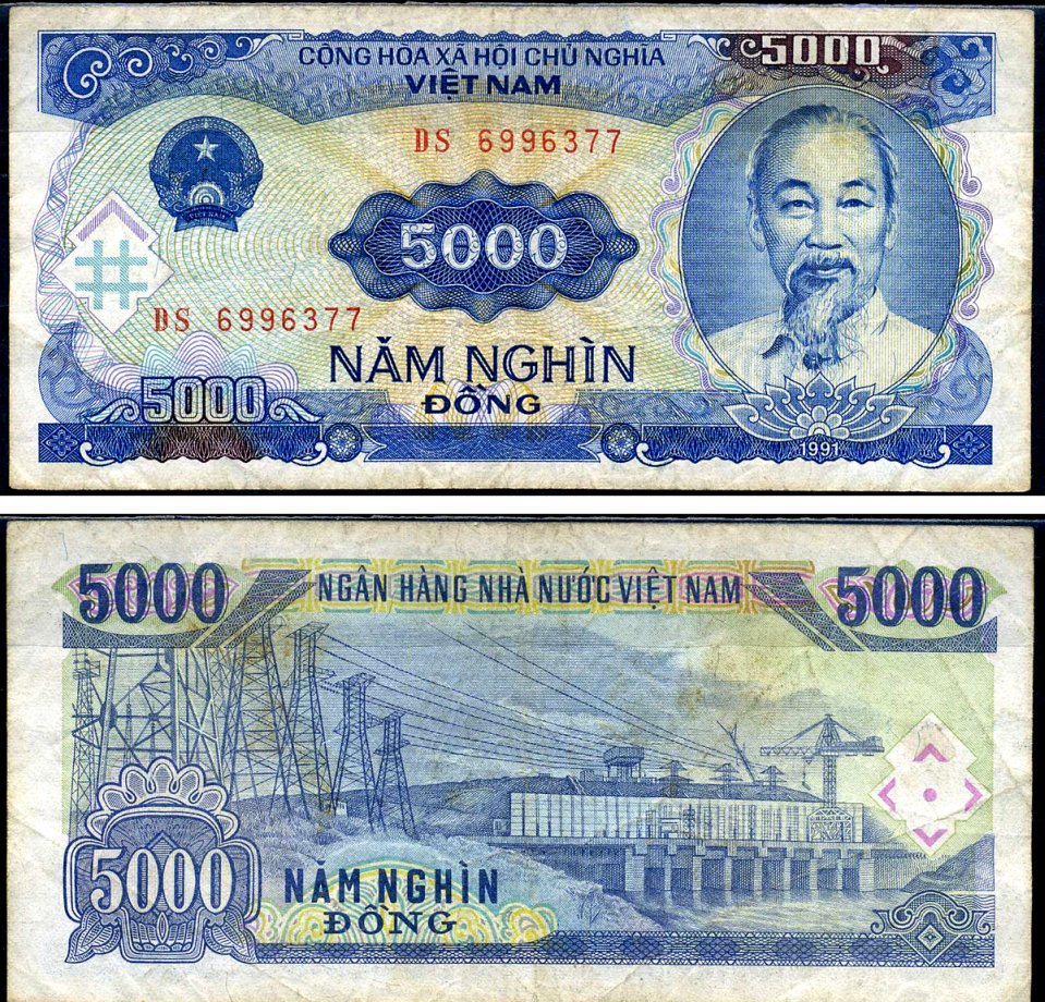 Вьетнам 5000 донгов 1991 Хо Ши Мин, ГЭС Pick 108 a бумага 7548-14-3-2