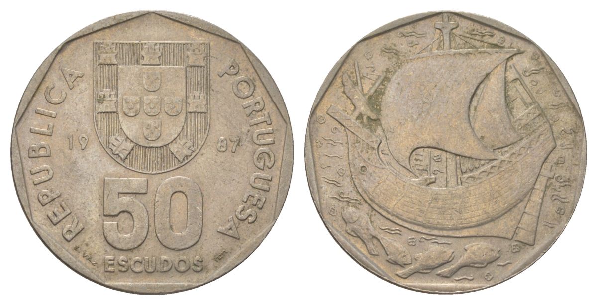 Португалия 50 эскудо 1987 KM 636 медно-никель 4583-912