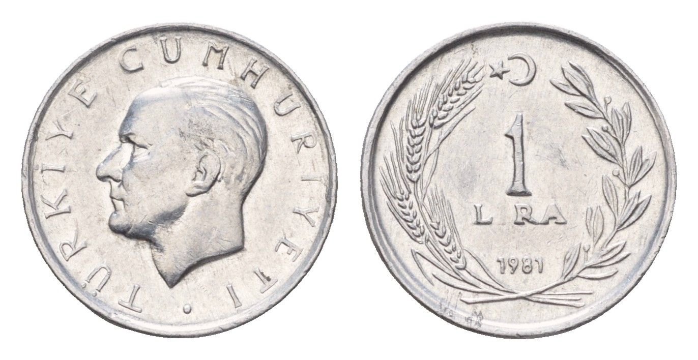 Турция 1 лира 1981 Мустафа Кемаль Ататюрк, год-тип KM 943 алюминий UNC 4674-217