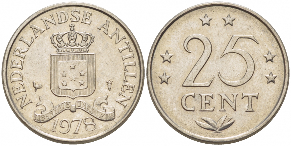 Нидерландские Антилы 25 центов 1978 Юлиана (1948-1980) KM 11 никель UNC 3955-231
