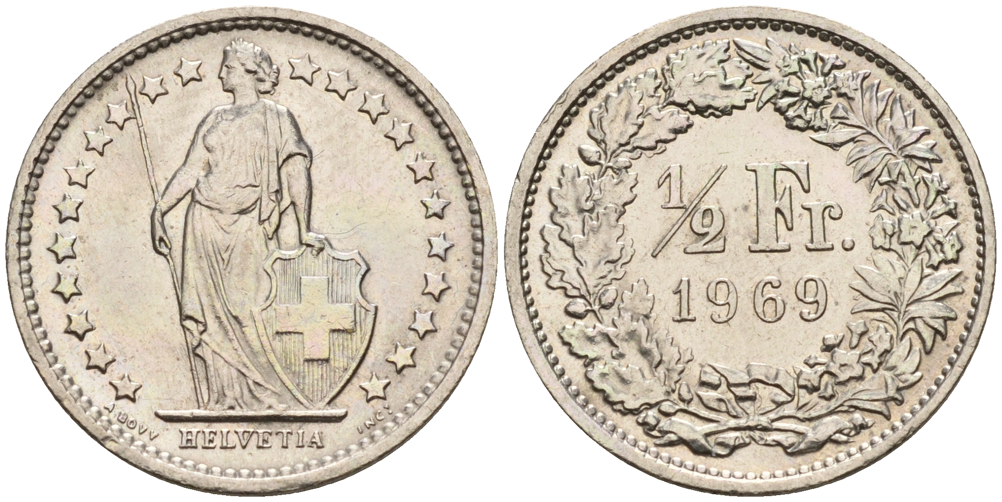 Швейцария 1/2 франка 1969  KM 23a.1 медно-никель    4160-1164