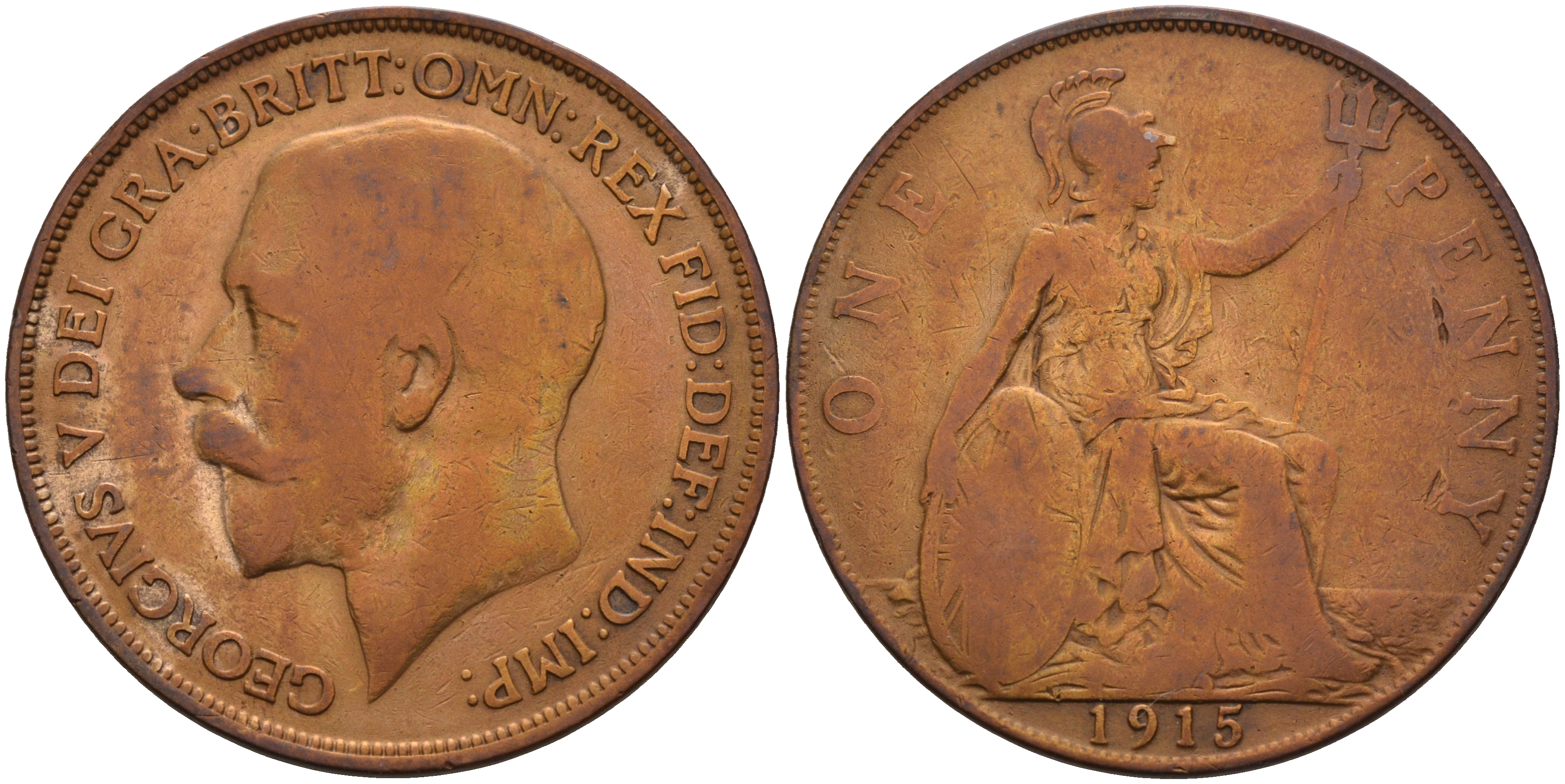 Великобритания 1 пенни 1915 Георг V (1910-1936) KM 810, Spink 4051 бронза 4593-144