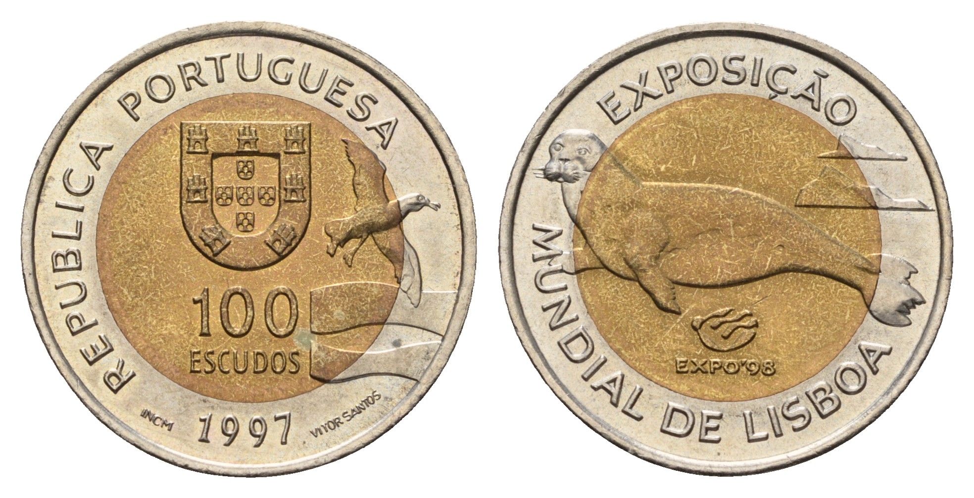 Португалия 100 эскудо 1997 Лиссабон ЭКСПО, 1998 KM 693 биметалл UNC 4678-831
