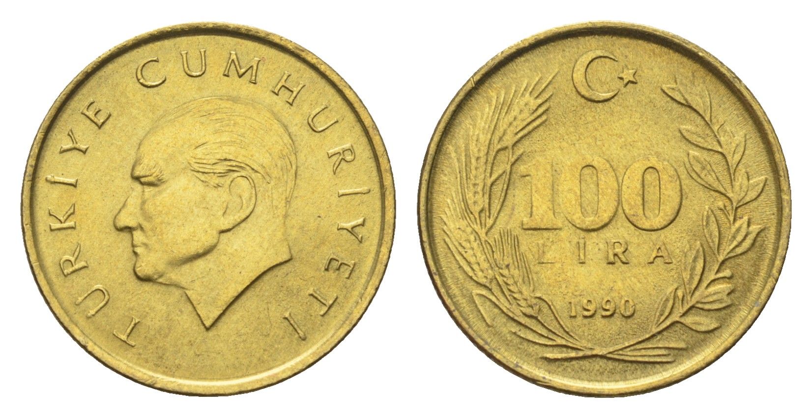 Турция 100 лир 1990 Кемаль Ататюрк KM 988 алюминиевая бронза UNC 4705-955