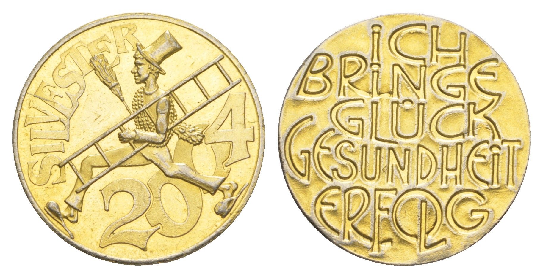 Австрия новогодний счастливый жетон 2004 диаметр 23 мм, вес 5,2 гр латунь UNC 4171-316