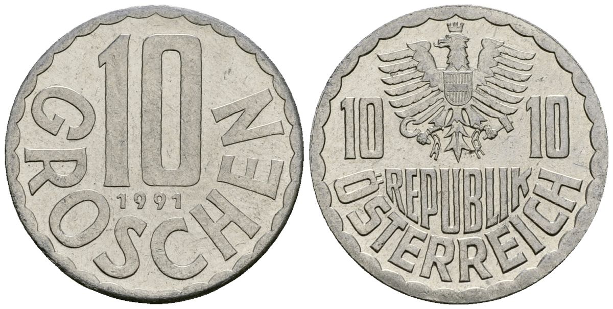Австрия 10 грошей 1991 KM 2878 алюминий 4135-313