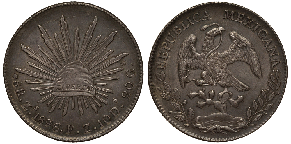 Мексика 8 реалов 1896 Zs KM 377.13 серебро  aUNC 00-901-52