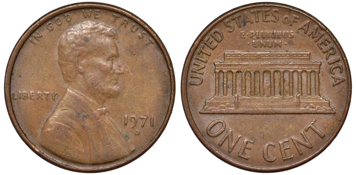 США 1 цент 1971 D KM 201 медь цинк 4547-718