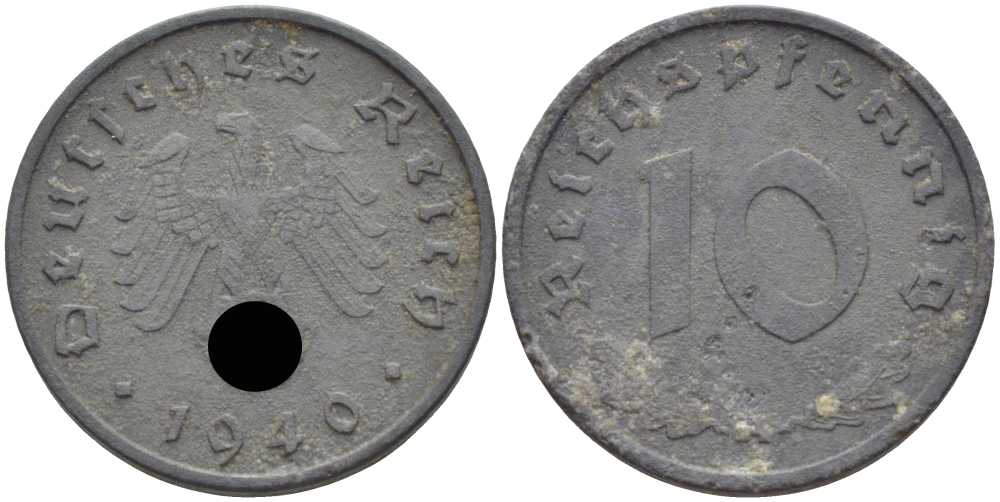 ГЕРМАНИЯ 10 РЕЙХСПФЕННИГОВ 1940 A KM 101, J. 371 цинк 4401-911