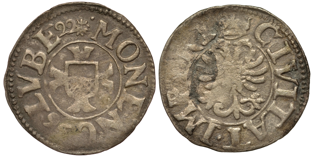 Любек зехлинг (6 пфеннигов) 1622 Behrens 441 серебро 413-6413