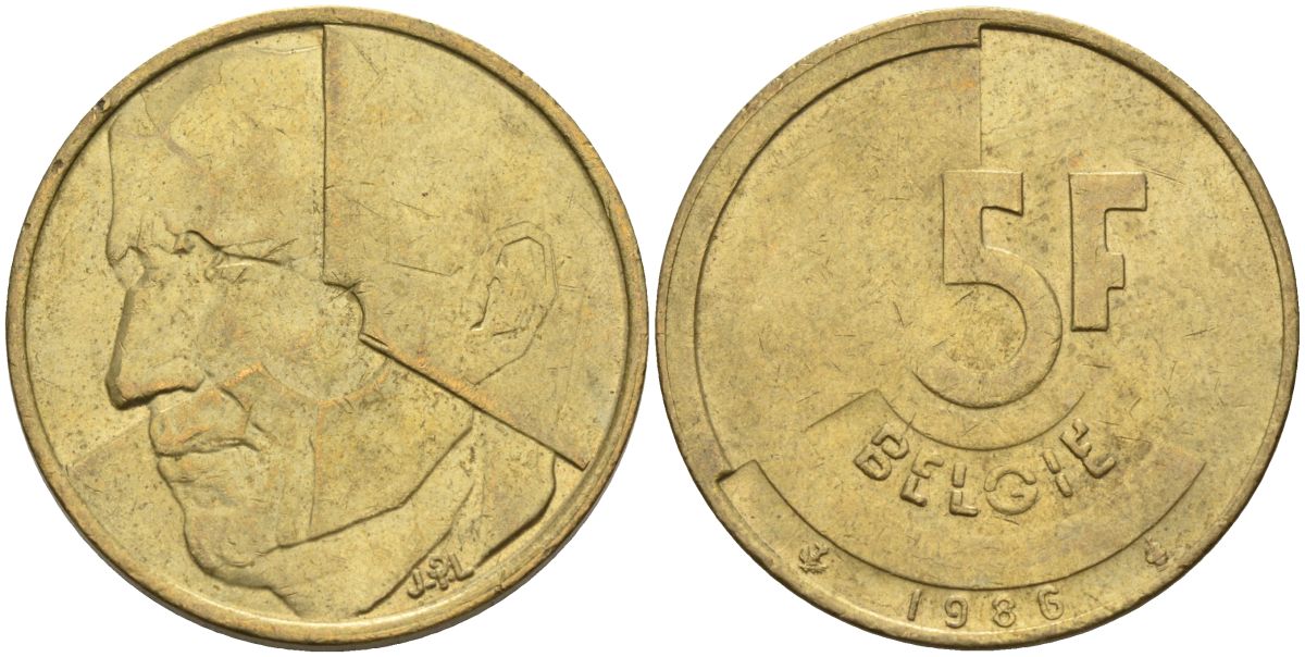 Бельгия 5 франков 1986 Belgie KM 164 алюминиевая бронза 4126-245
