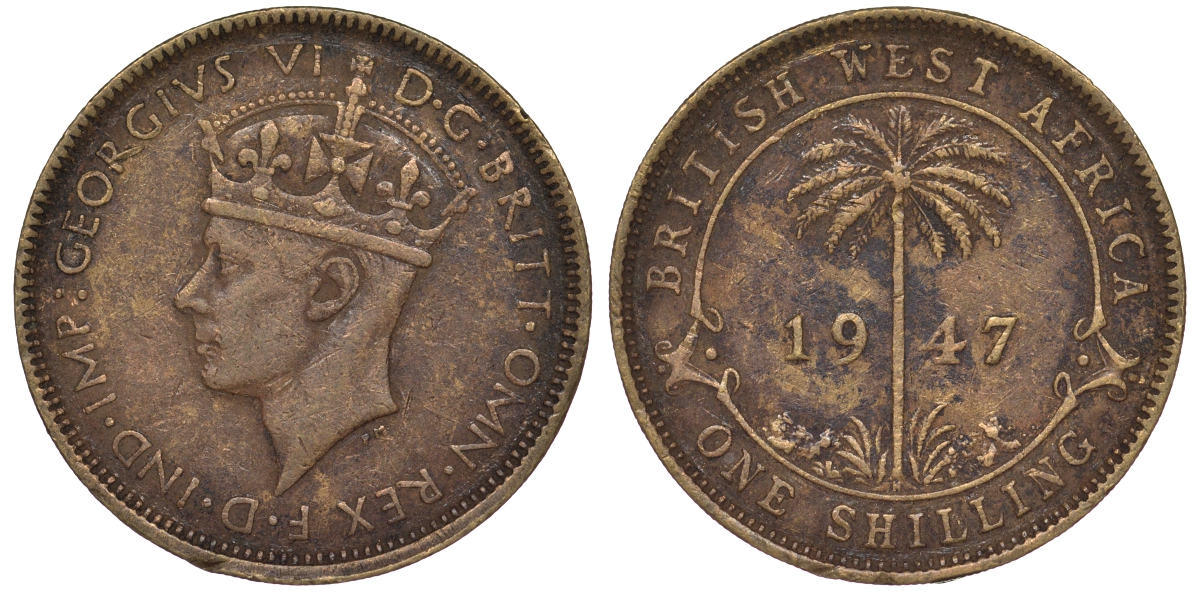 Британская Западная Африка 1 шиллинг 1947 H, Георг VI KM 23 никель латунь 25-1615