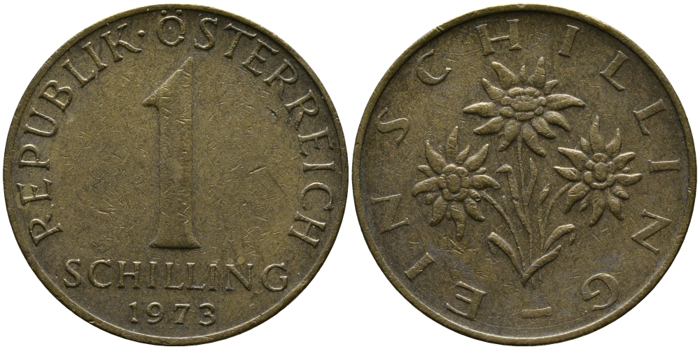 Австрия 1 шиллинг 1973 KM 2886 алюминиевая бронза 33-423