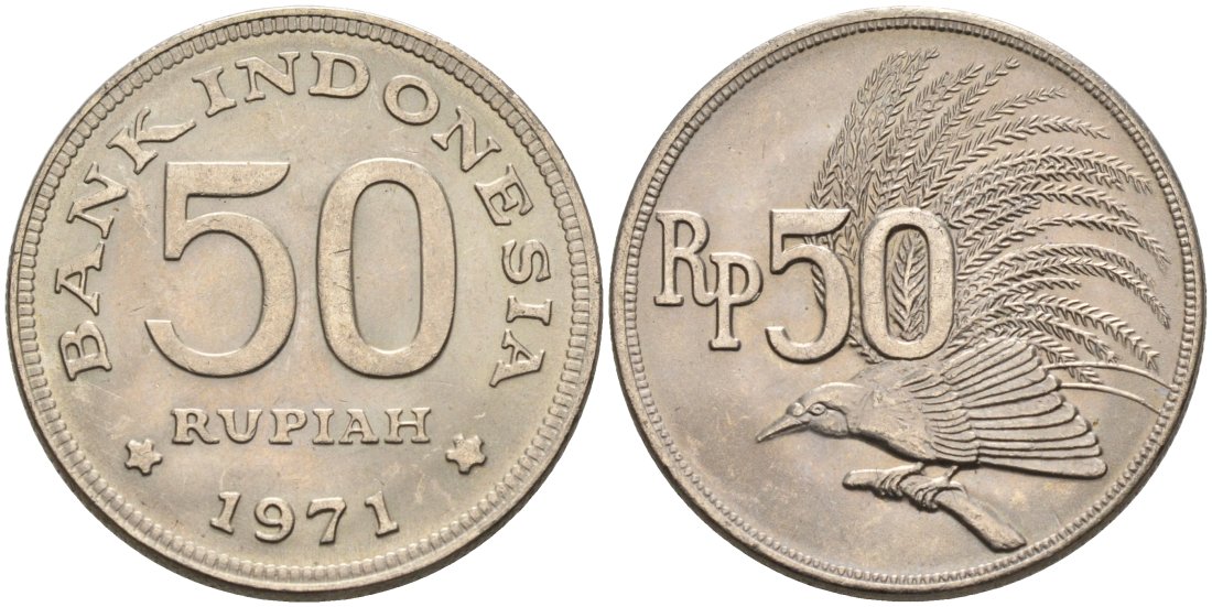 Индонезия 50 рупий 1971 райская птица KM 35 медно-никель 4573-736