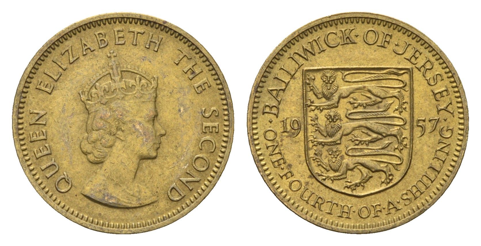 Джерси 1/4 шиллинга 1957 Елизавета II (1952-2022) KM 22 никель латунь 4687-748