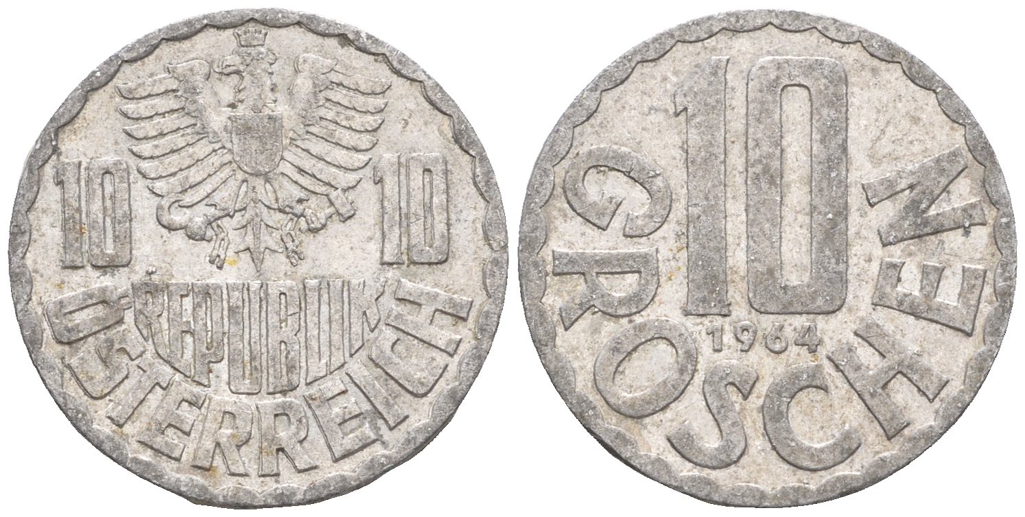Австрия 10 грошей 1964 KM 2878 алюминий 60-824