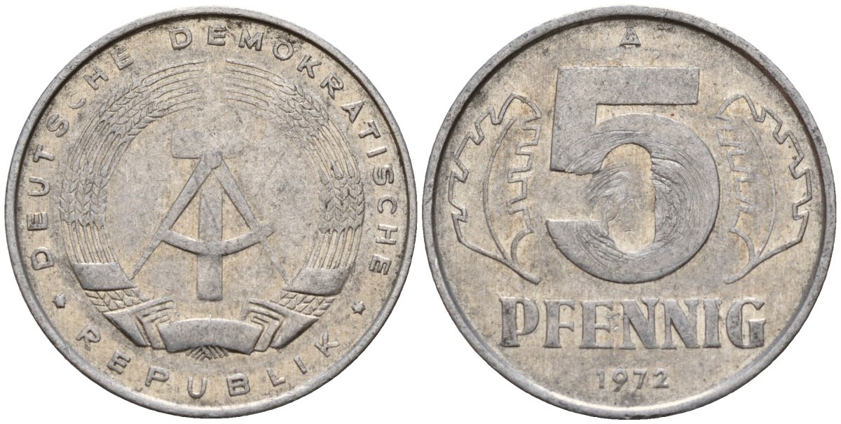 ГДР 5 пфеннигов 1972 A KM 9.1 алюминий 218-354