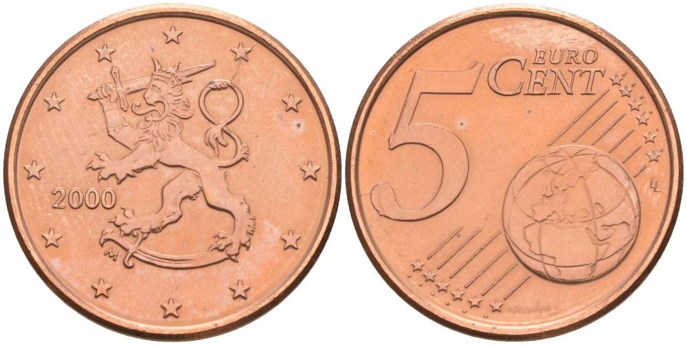 Финляндия 5 евроцентов 1999 KM 100 сталь плакированная медью 68-1133