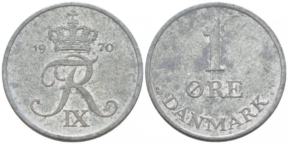 ДАНИЯ 1 ЭРЕ 1970 С; S, ФРЕДЕРИК IX (1947-1972) КМ 839.2 цинк 3309-115