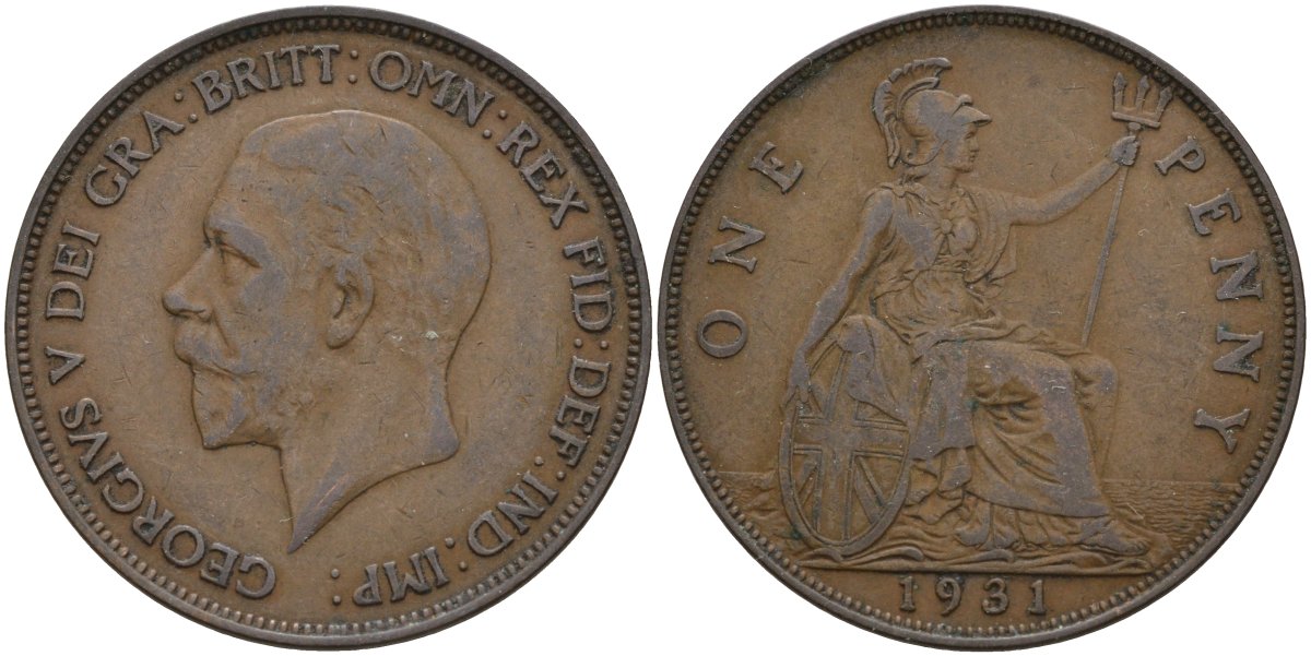 Великобритания 1 пенни 1931 Георг V (1910 - 1936) KM 838 бронза 4144-842