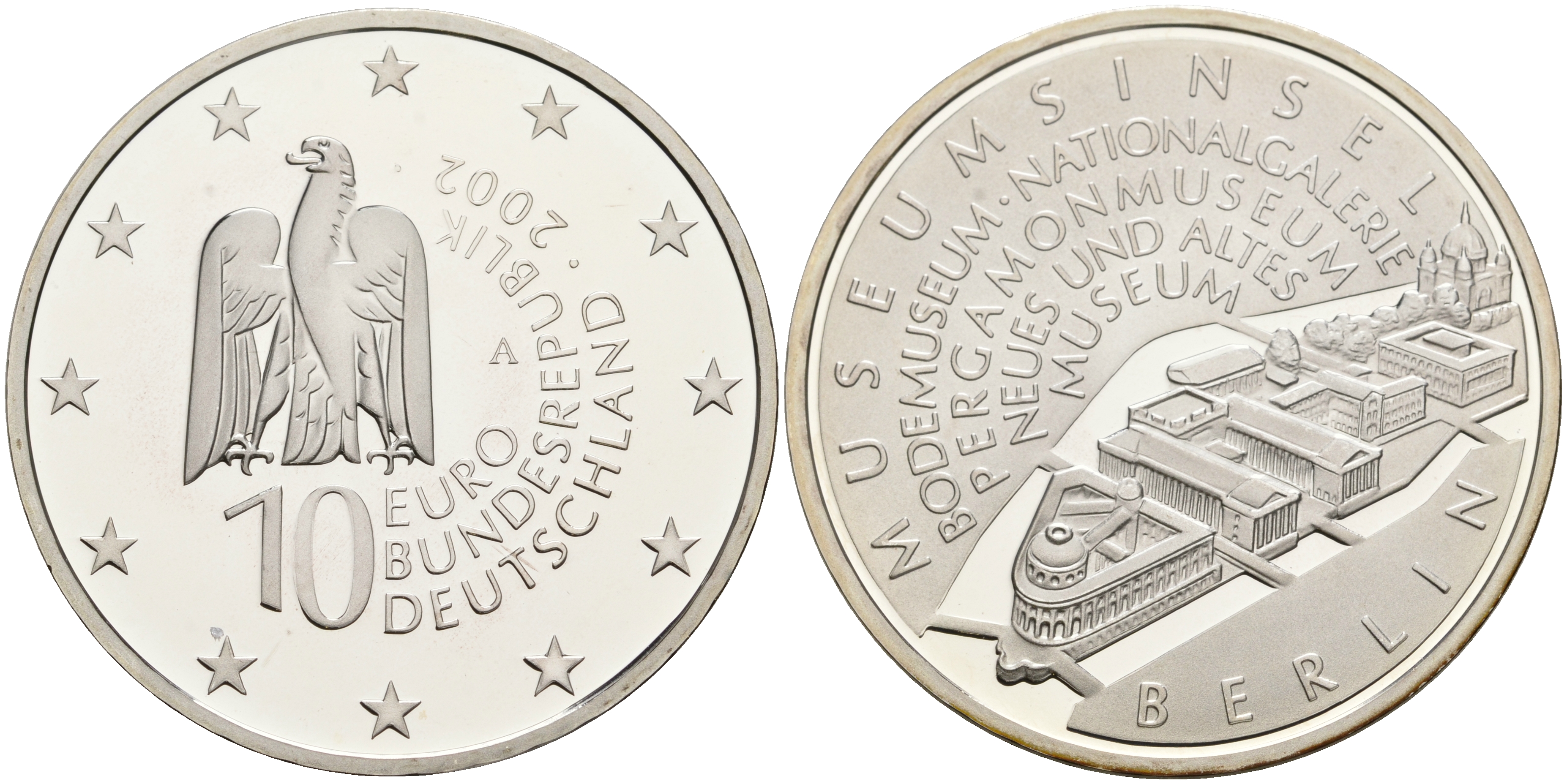 ФРГ 10 евро 2002 А, музейный остров в Берлине KM 218, DE. S. 10.4 серебро PROOF 1076-3-13
