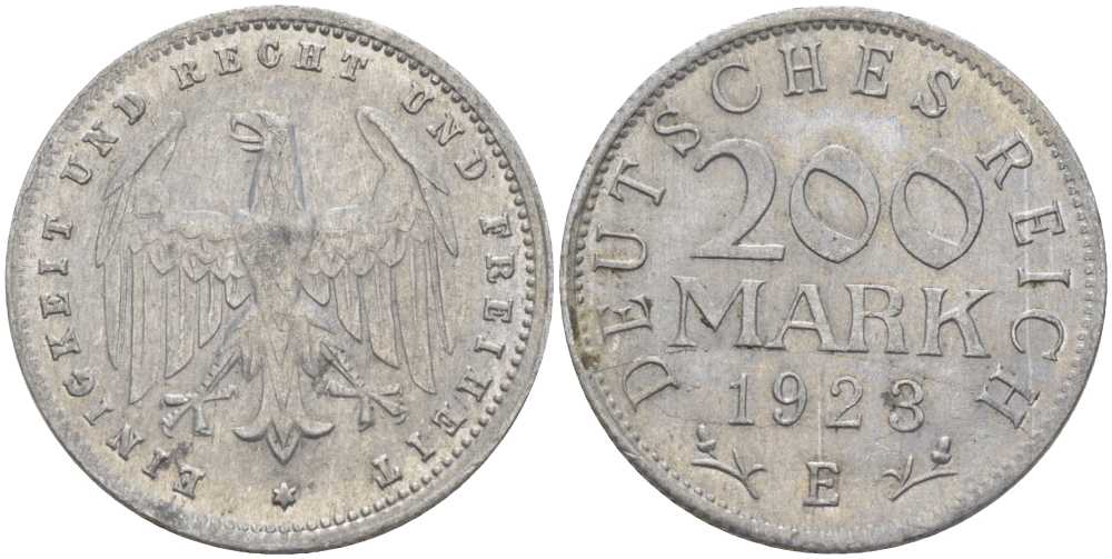 ГЕРМАНИЯ 200 МАРОК 1923 E KM 35, J. 304, Weege 22 алюминий 261-815