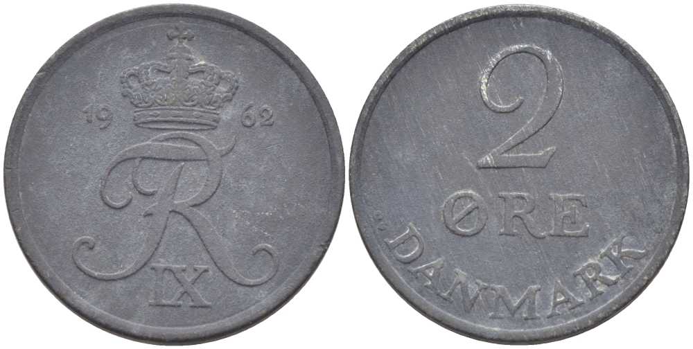 ДАНИЯ 2 ЭРЕ 1962 C; S, ФРЕДЕРИК IX (1947-1972) KM 840.2 цинк 67-326