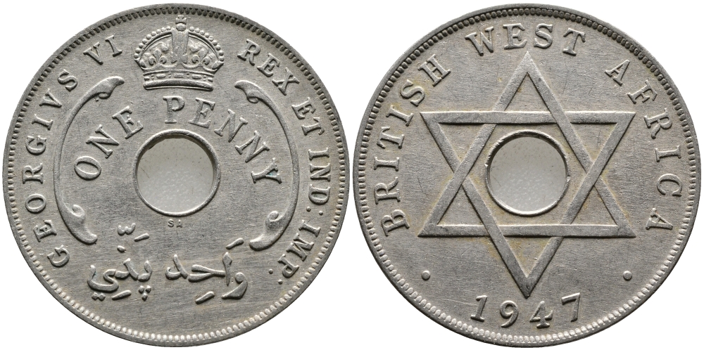 Британская Западная Африка 1 пенни 1947 Георг VI (1937-1952) KM 19 медно-никель 1523-542