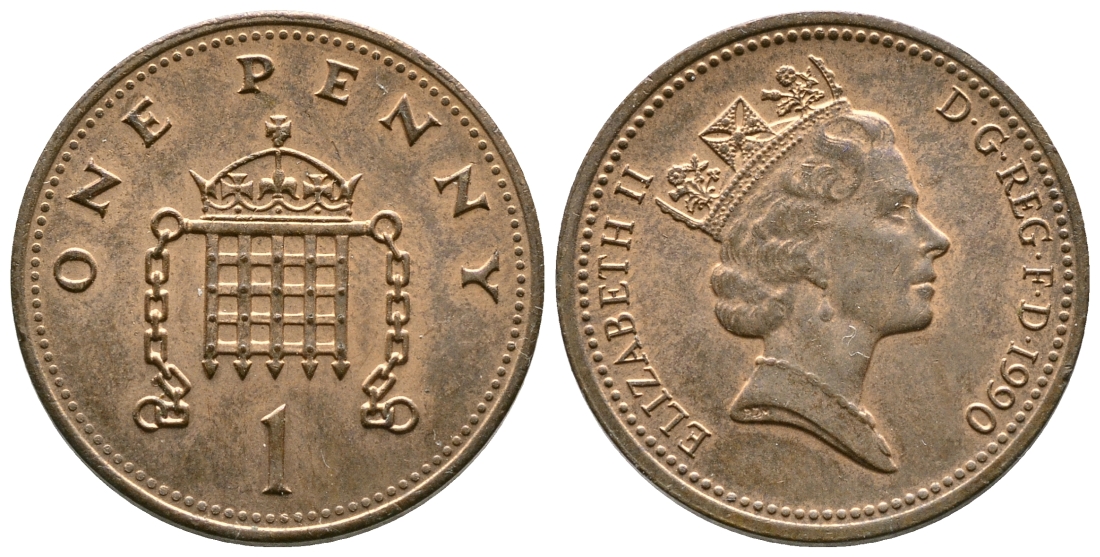 Великобритания 1 пенни 1990 Елизавета II (1952-2022) KM 935, Spink 4381 (B3) бронза 3999-647