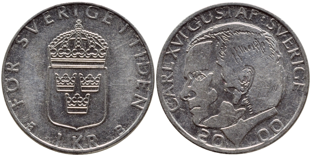 Швеция 1 крона 2000 Карл XVI Густав (1973- ) KM 852а медно-никель 4364-2424