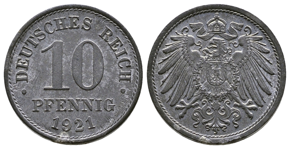 ГЕРМАНИЯ 10 ПФЕННИГОВ 1921 KM 26, J. 299 цинк 4380-236