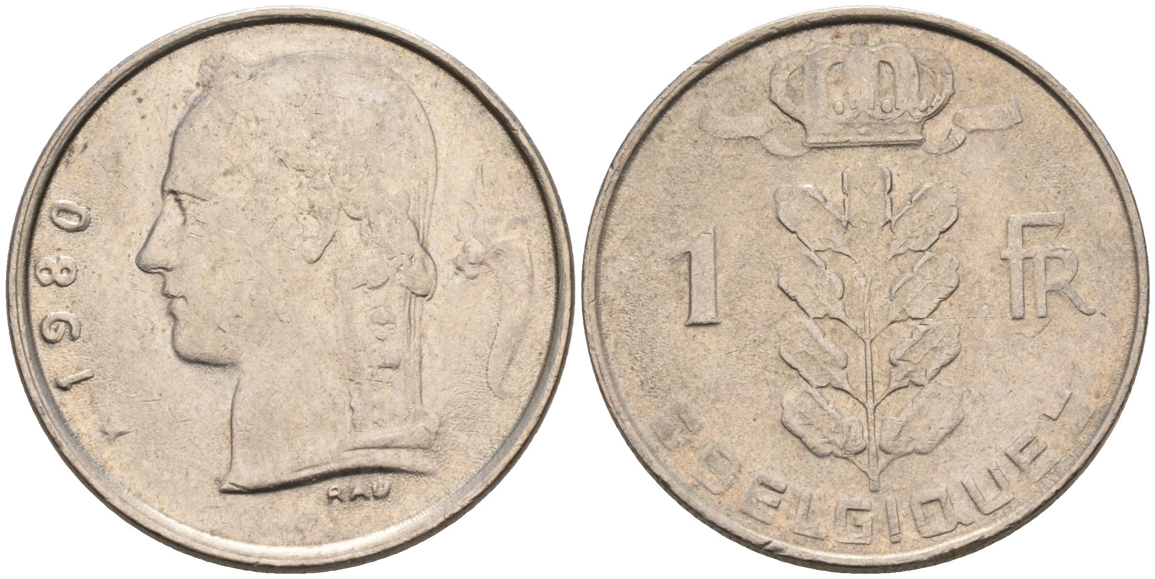 БЕЛЬГИЯ 1 ФРАНК 1980 BELGIQUE KM 142.1 медно-никель 4563-1127