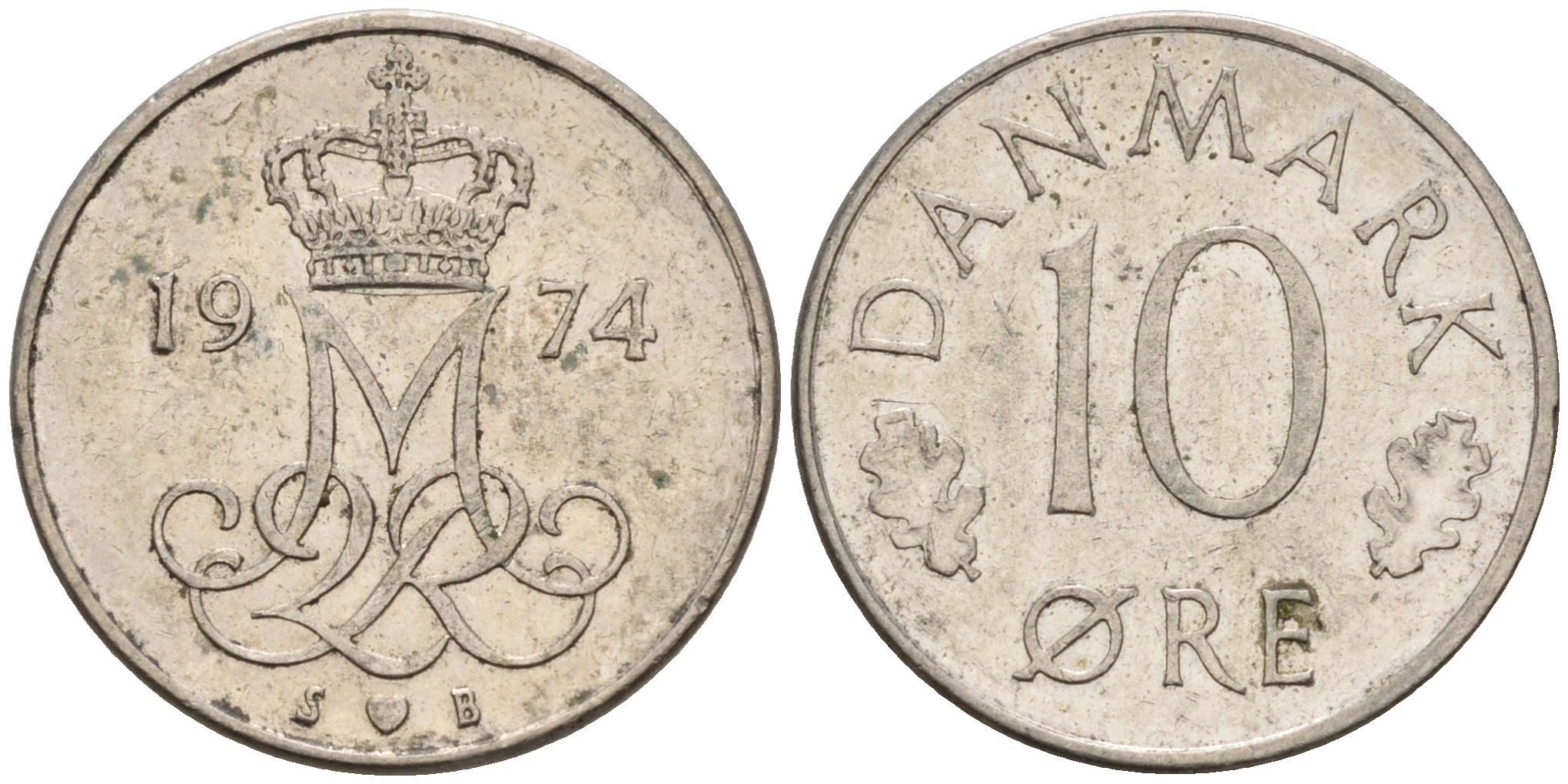 ДАНИЯ 10 ЭРЕ 1974 S; B, МАРГРЕТЕ II (1972-) KM 860.1 медно-никель 4564-1231
