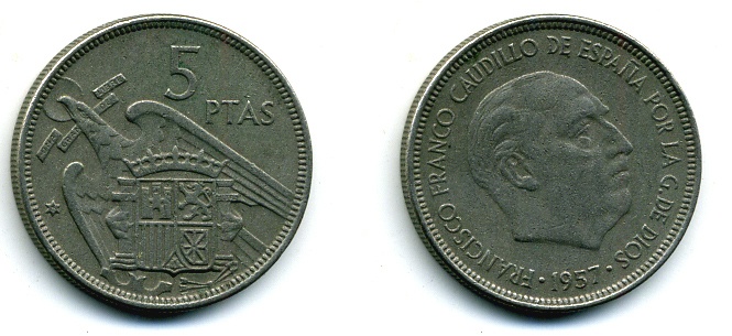 ИСПАНИЯ 5 ПЕСЕТ 1957 56-1047