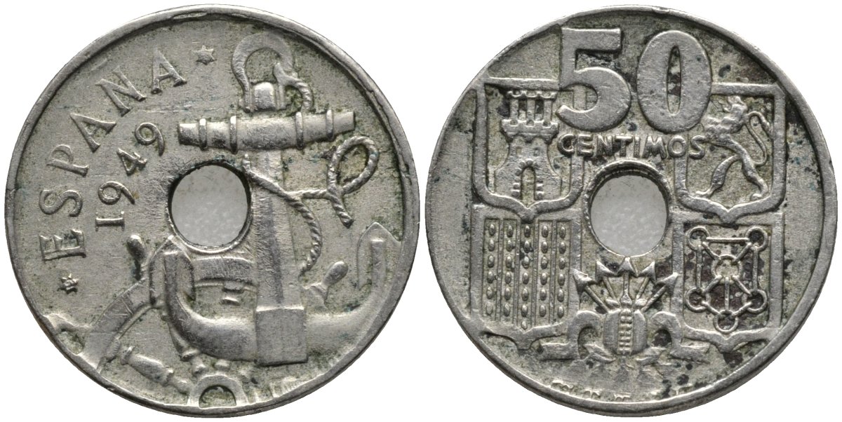 Испания 50 сентимо 1949 Франсиско Франко (1939-1975) KM 777 медно-никель 4171-431
