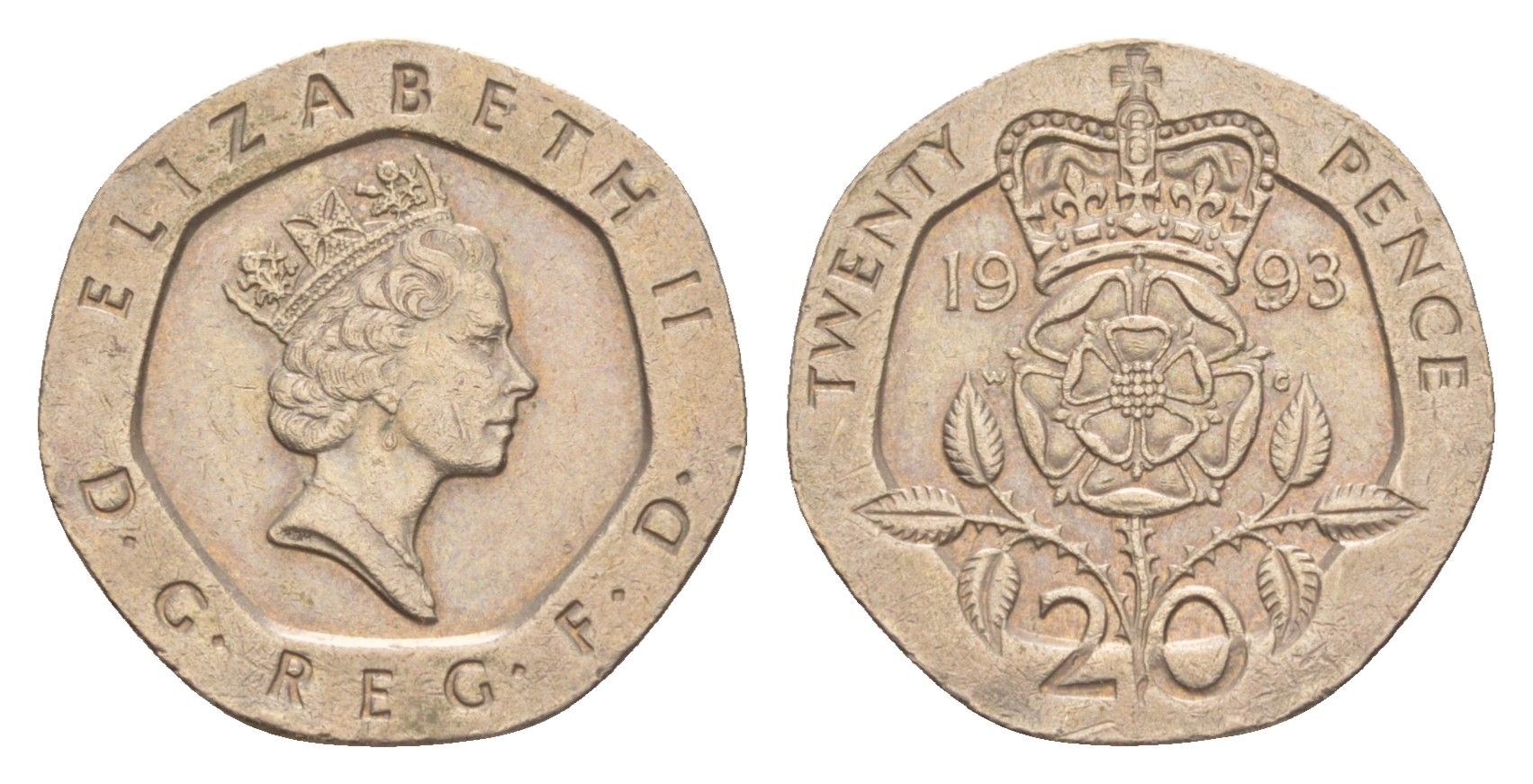 Великобритания 20 пенсов 1993 Елизавета II (1952-2022) KM 939, Spink 4361 (G2) медно-никель 4639-863