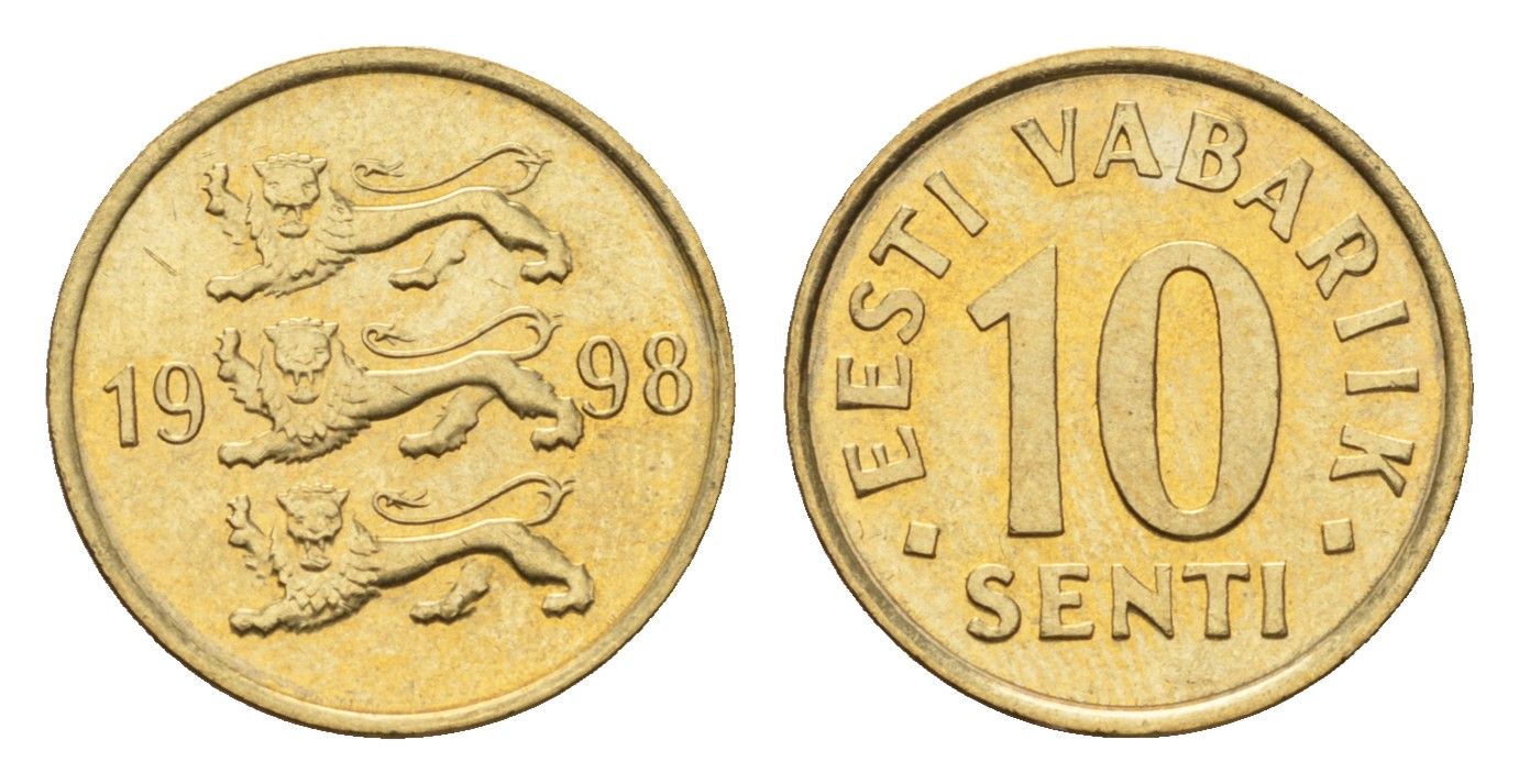 Эстония 10 сентов 1998 KM 22 латунь UNC 4689-636