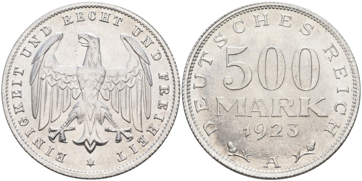 Германия 500 марок 1923 А KM 36, J.305 алюминий UNC 4587-114