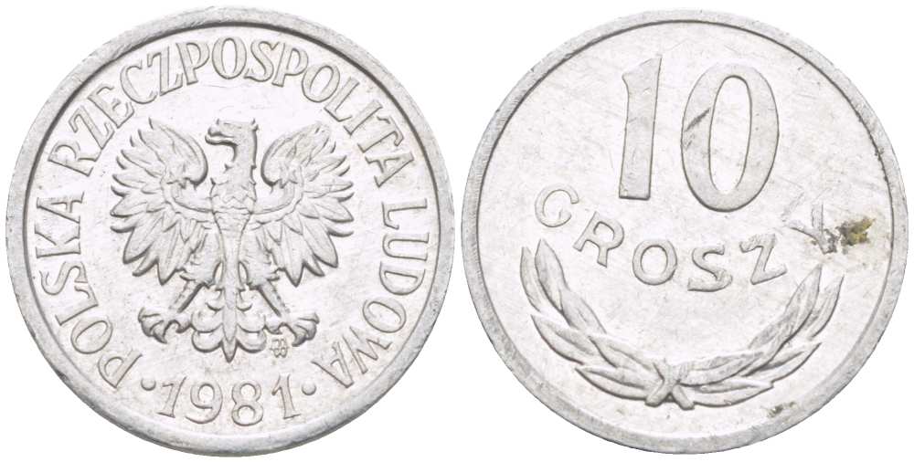 Польша 10 грошей 1981 MW KM AA47, Parchimowicz 206u алюминий 99-714