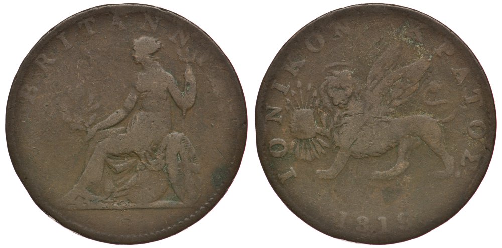 Греция, Ионические острова 2 лепты 1819 Британская администрация (1809-1863) KM 31 медь 3896-714