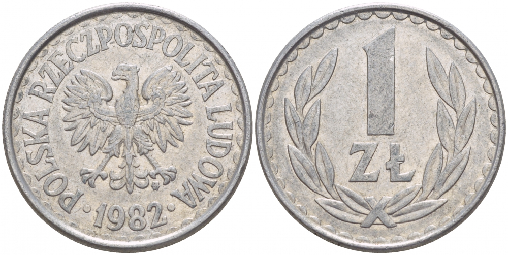 ПОЛЬША 1 ЗЛОТЫЙ 1982 MW KM 49.1 алюминий 4548-427