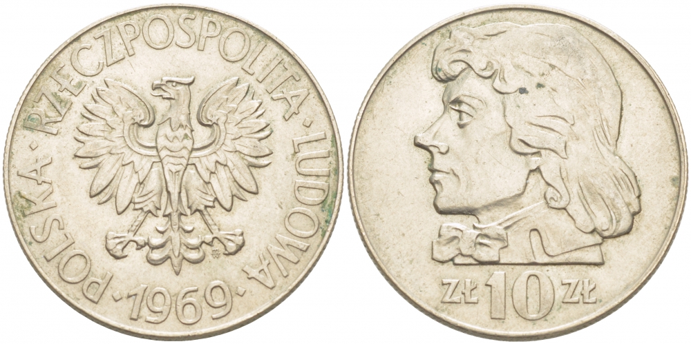 Польша 10 злотых 1969 MW, Тадеуш Костюшко KM 50a медно-никель 77-355