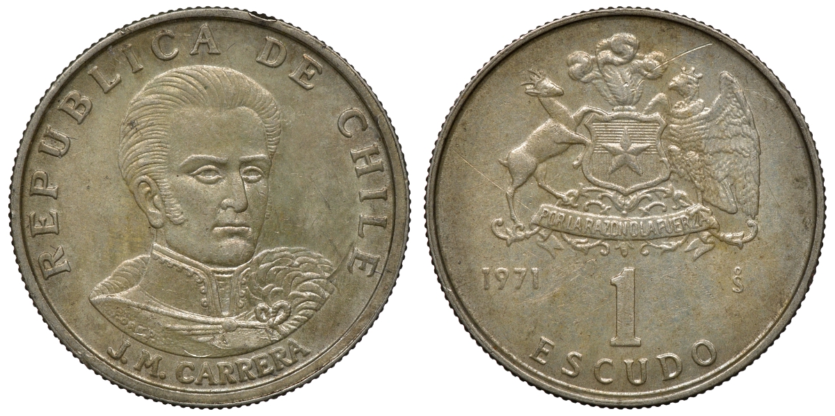 Чили 1 эскудо 1971 Хосе Мигель Каррера KM 197 медно-никель 4118-242