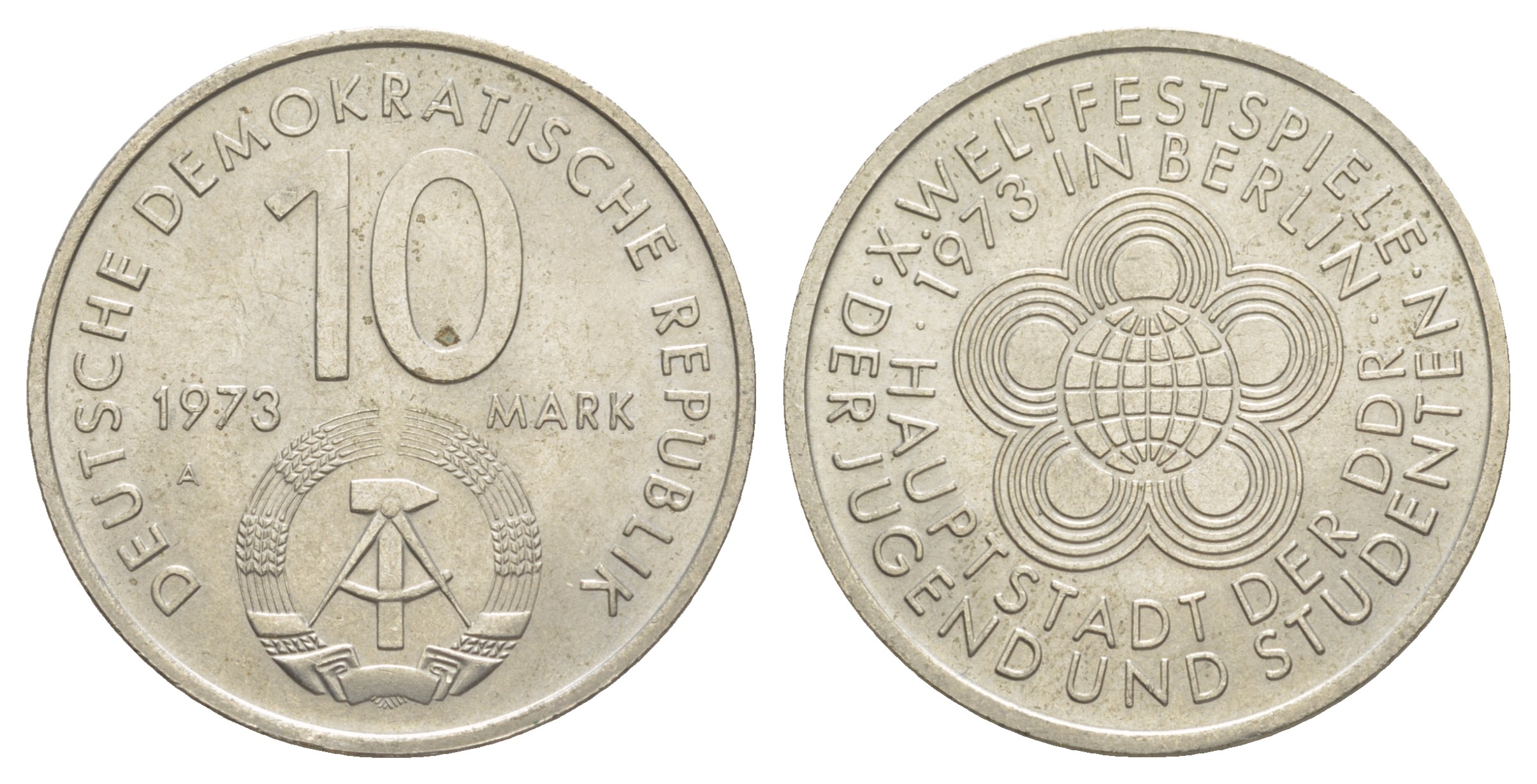ГДР 10 марок 1973 A, фестиваль молодежи и студентов 1973 года в Берлине KM 44, J. 1545 медно-никель    4634-216