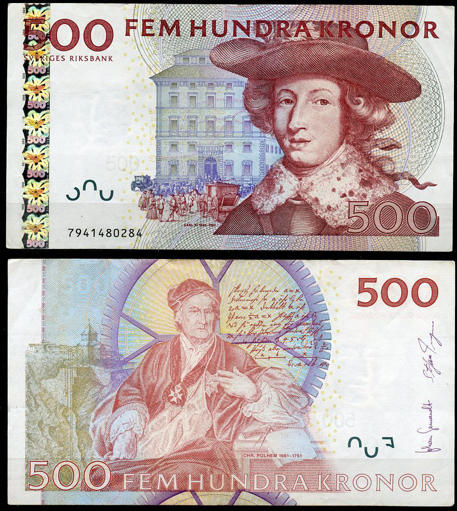 Швеция 500 крон 2007 Карл XI, Кристофер Польхаммар Pick 66 c  бумага 451-870-3