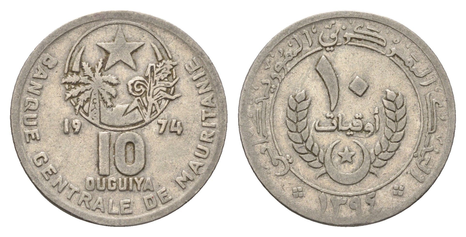 Мавритания 10 угий 1974 KM 4 медно-никель 4660-931