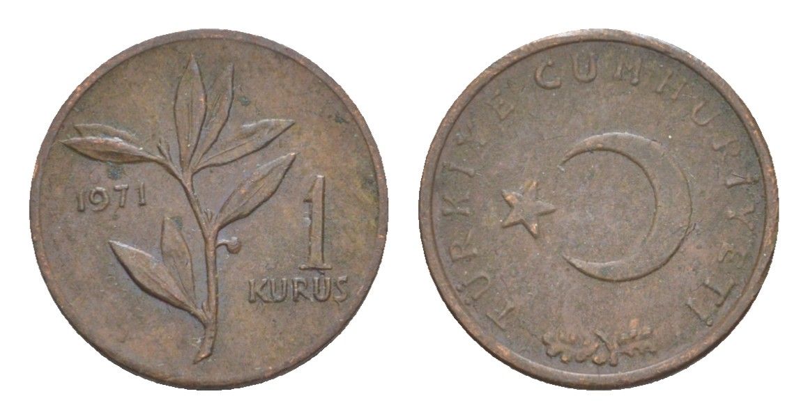 Турция 1 куруш 1971 KM 895a бронза 4647-464