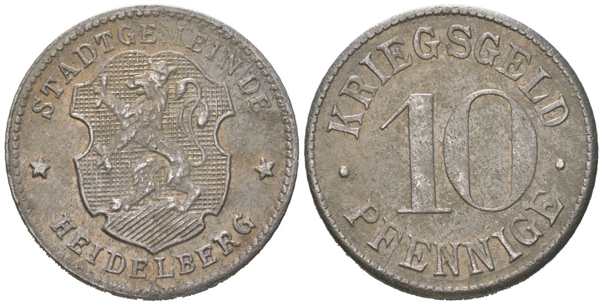Гейдельберг 10 пфеннигов ND (1919-1920) Funck 203.3, Men05 11175.1, Men18 14006.1 железо 188-1129