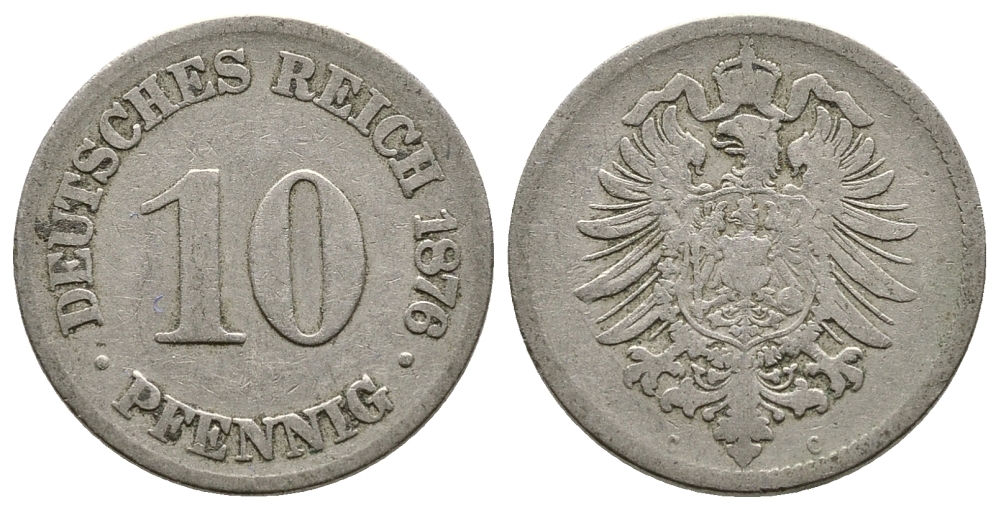 Германия 10 пфеннигов 1876 C, старогербовка KM 4, Jager 4, Weege 7 медно-никель 4364-2826