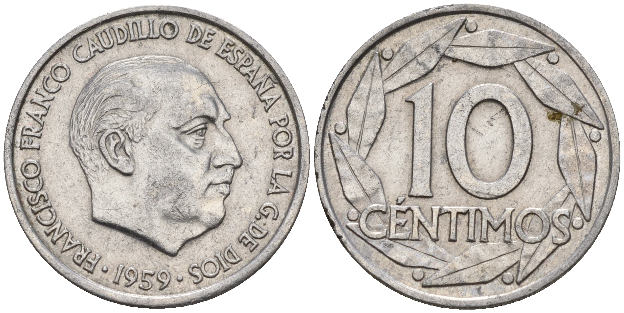 Испания 10 сентимо 1959 Франсиско Франко (1939-1975) KM 790 алюминий    4152-1117